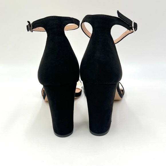 Madden Girl 7.5 Black Ankle Strap Vegan Suede Chunky Block Beella Heels Sandals - Picture 7 of 12